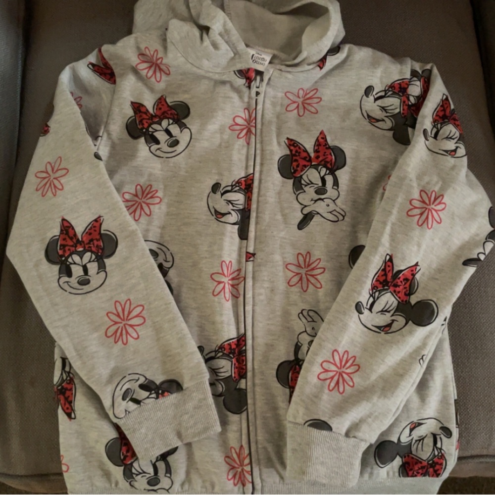 Disney Gray Hoodie with Red and Pink Minnie Mouse Design